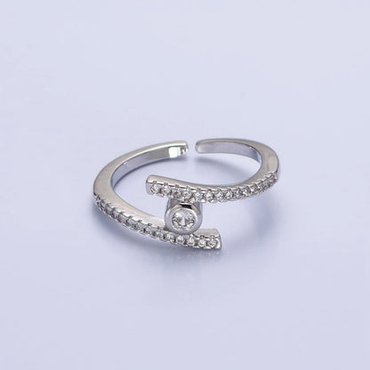 16K Gold Filled Linear Double Micro Paved Band Adjustable Ring in Gold &amp; Silver | O-1916 O-1917