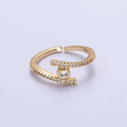 16K Gold Filled Linear Double Micro Paved Band Adjustable Ring in Gold &amp; Silver | O-1916 O-1917