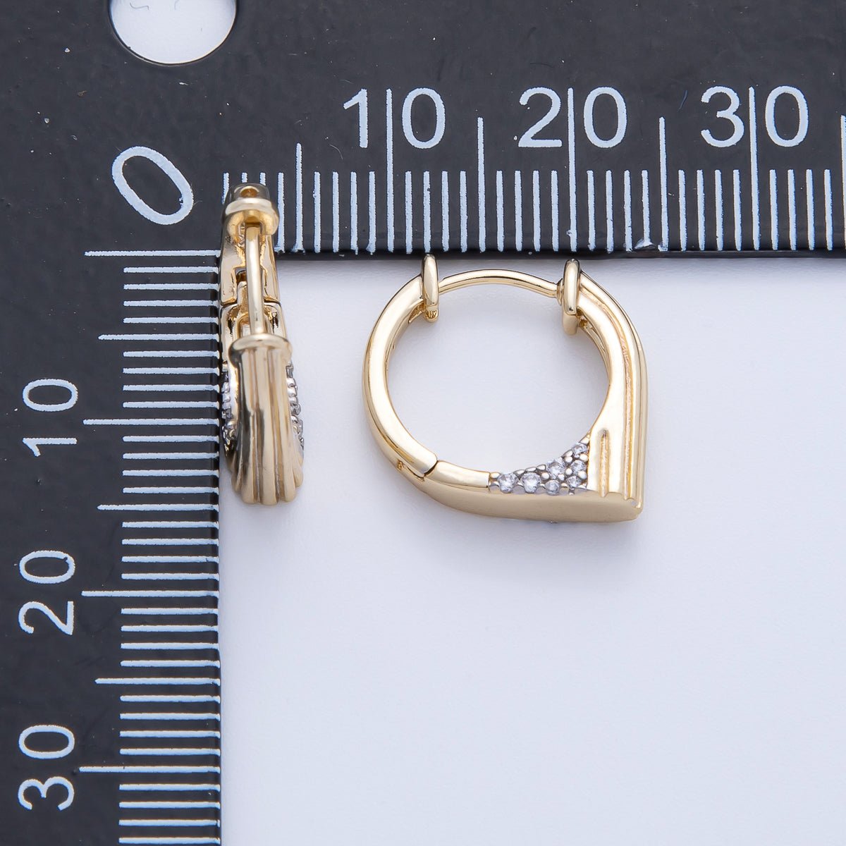 16K Gold Filled Lined Textured Micro Pave CZ Huggie Earrings | Earrings-98