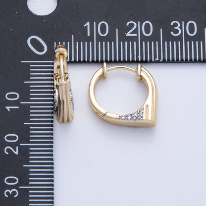 16K Gold Filled Lined Textured Micro Pave CZ Huggie Earrings | Earrings-98