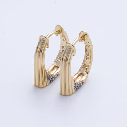 16K Gold Filled Lined Textured Micro Pave CZ Huggie Earrings | Earrings-98