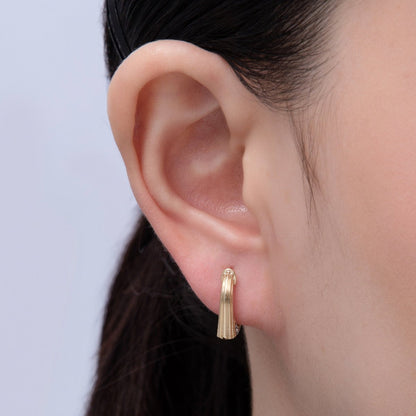16K Gold Filled Lined Textured Micro Pave CZ Huggie Earrings | Earrings-98