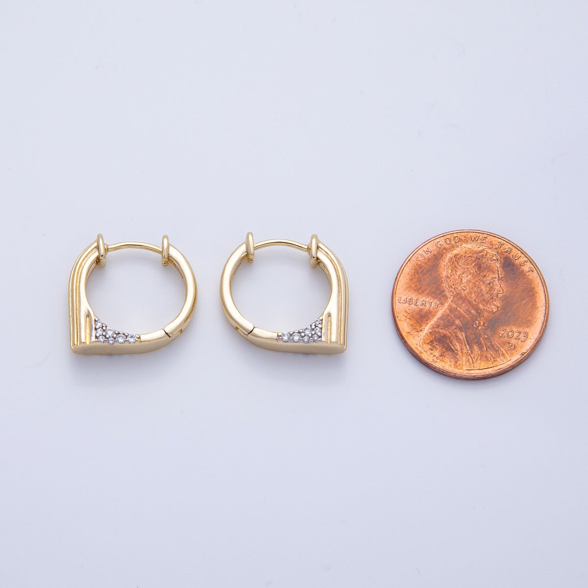 16K Gold Filled Lined Textured Micro Pave CZ Huggie Earrings | Earrings-98