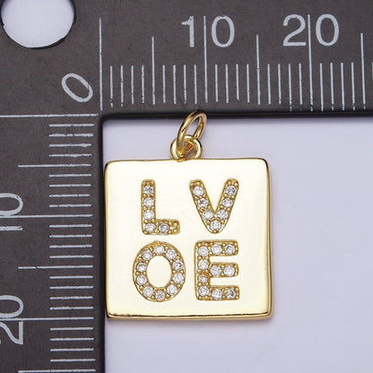 16K Gold Filled "LOVE" Script Micro Paved CZ Square Add-On Charm | AC1178