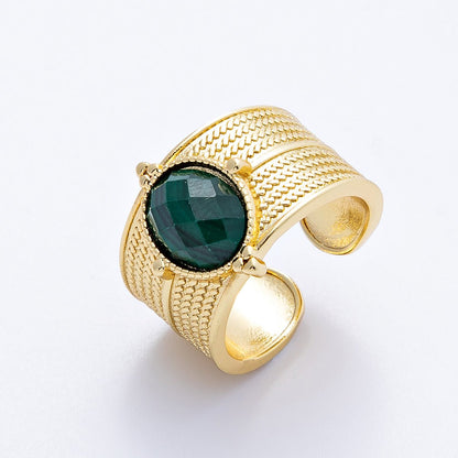 16K Gold Filled Malachite, Amazonite Cabochon Multifaceted Gemstone Textured Wide Ring | Rings-00048 Rings-00049