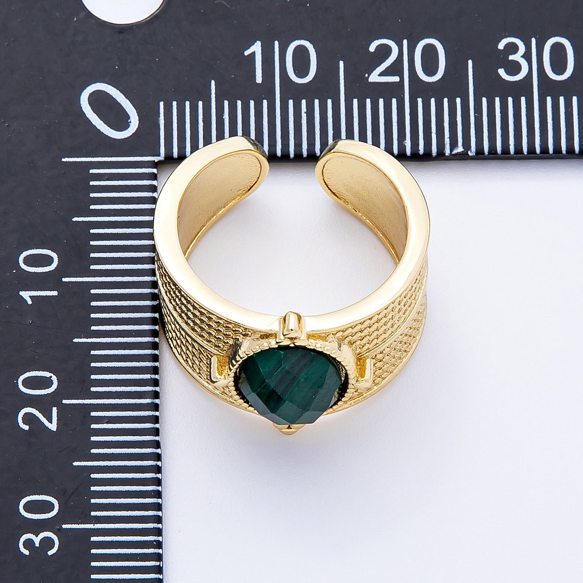 16K Gold Filled Malachite, Amazonite Cabochon Multifaceted Gemstone Textured Wide Ring | Rings-00048 Rings-00049