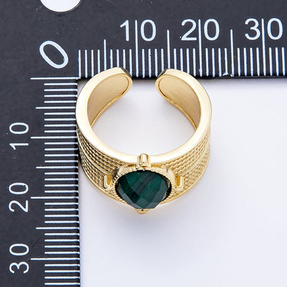 16K Gold Filled Malachite, Amazonite Cabochon Multifaceted Gemstone Textured Wide Ring | Rings-00048 Rings-00049