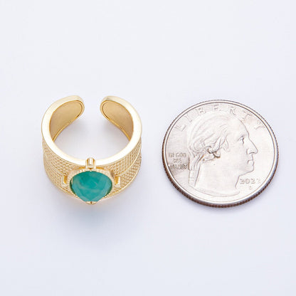 16K Gold Filled Malachite, Amazonite Cabochon Multifaceted Gemstone Textured Wide Ring | Rings-00048 Rings-00049