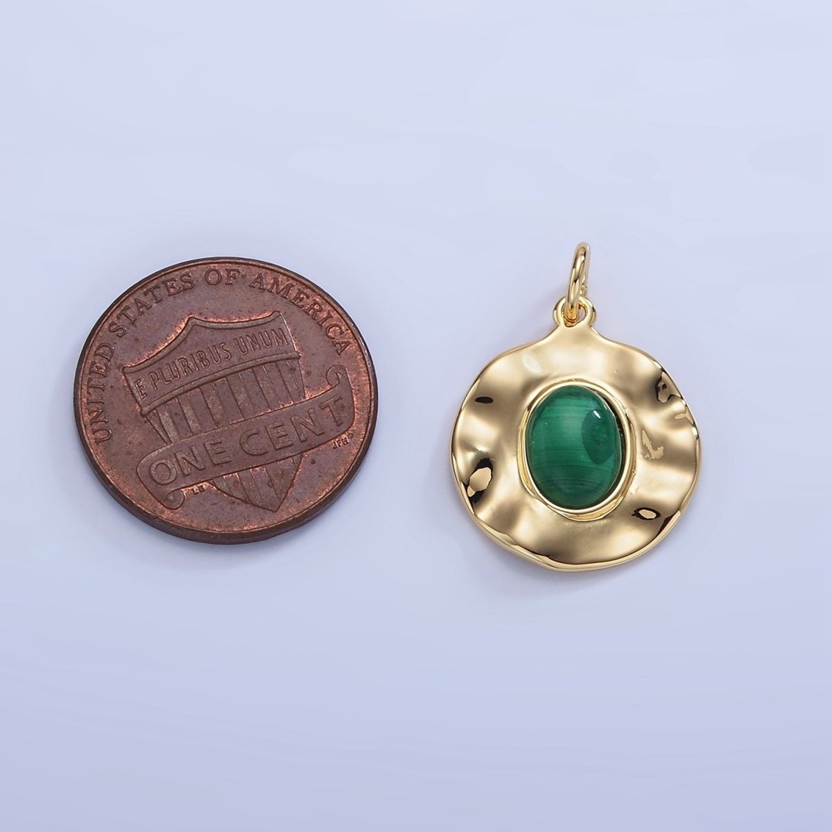 16K Gold Filled Malachite Gemstone Hammered Charm | C357