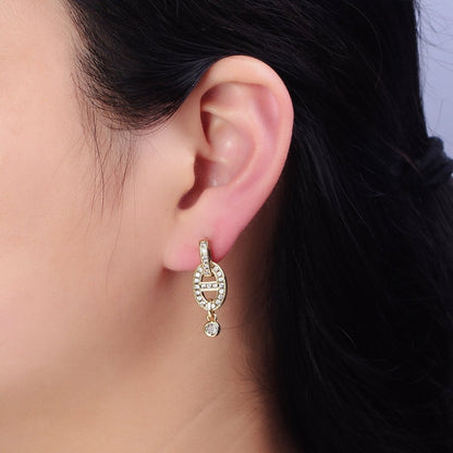 16K Gold Filled Mariner Anchor Link Micro Paved Clear CZ Drop Bar Stud Earrings in Gold &amp; Silver | AD829 AD830