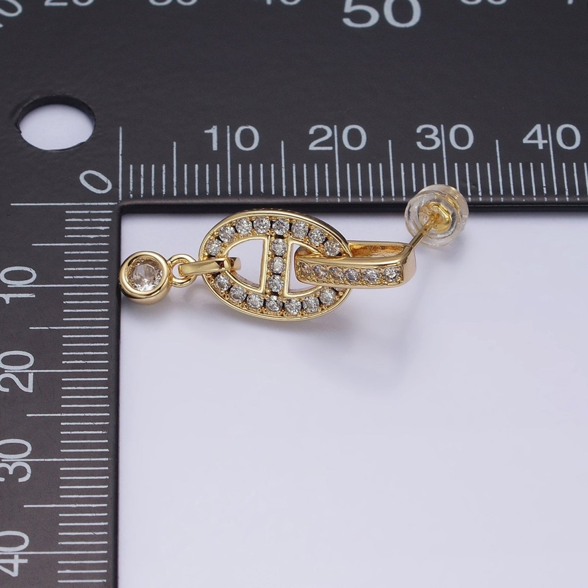 16K Gold Filled Mariner Anchor Link Micro Paved Clear CZ Drop Bar Stud Earrings in Gold &amp; Silver | AD829 AD830