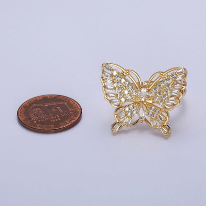 16K Gold Filled Marquise Butterfly Mariposa Micro Paved Baguette Wings Ring in Gold &amp; Silver | O-1940