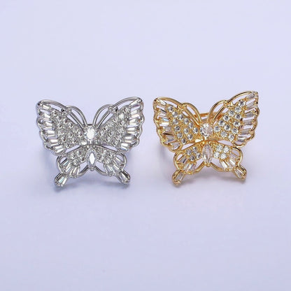 16K Gold Filled Marquise Butterfly Mariposa Micro Paved Baguette Wings Ring in Gold &amp; Silver | O-1940