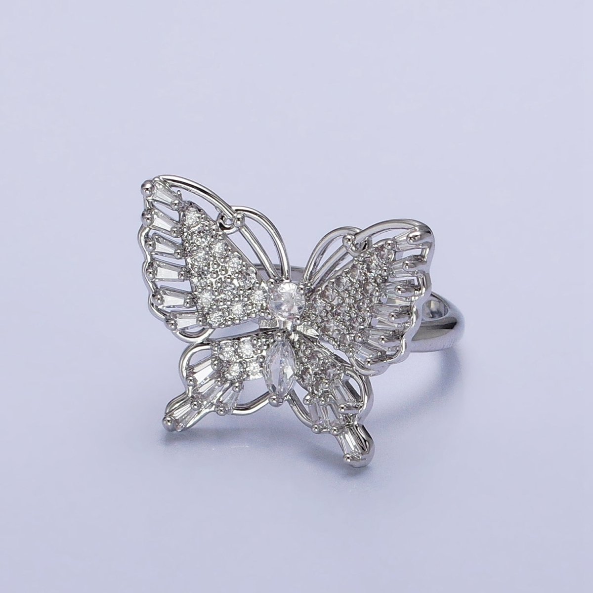 16K Gold Filled Marquise Butterfly Mariposa Micro Paved Baguette Wings Ring in Gold &amp; Silver | O-1940