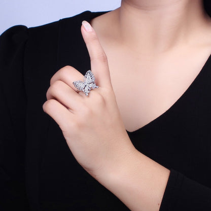 16K Gold Filled Marquise Butterfly Mariposa Micro Paved Baguette Wings Ring in Gold &amp; Silver | O-1940
