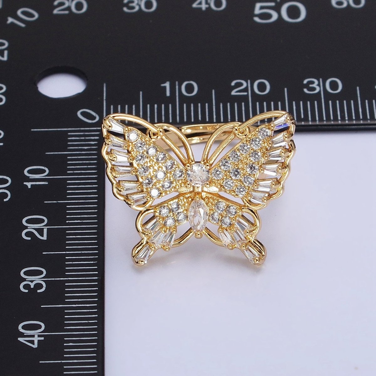 16K Gold Filled Marquise Butterfly Mariposa Micro Paved Baguette Wings Ring in Gold &amp; Silver | O-1940