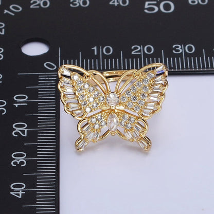 16K Gold Filled Marquise Butterfly Mariposa Micro Paved Baguette Wings Ring in Gold &amp; Silver | O-1940
