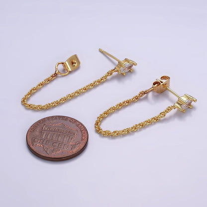 16K Gold Filled Clear CZ Marquise Chain Link Stud Earrings | T060