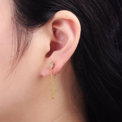 16K Gold Filled Clear CZ Marquise Chain Link Stud Earrings | T060