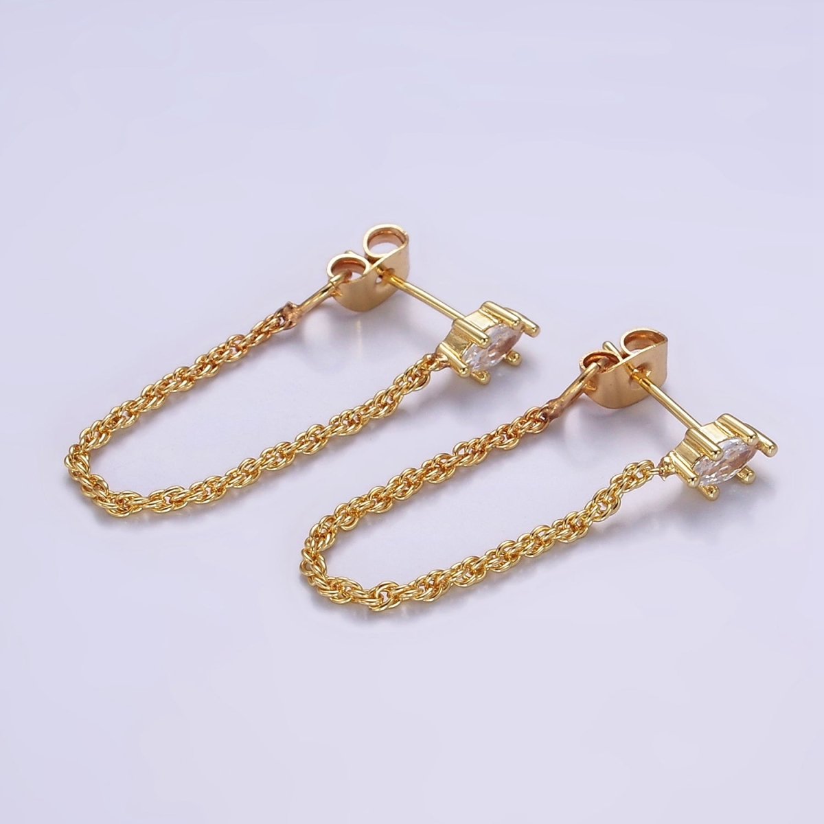 16K Gold Filled Clear CZ Marquise Chain Link Stud Earrings | T060