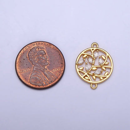 16K Gold Filled Marquise CZ Natural Leaves Open Round Connector | Y-873