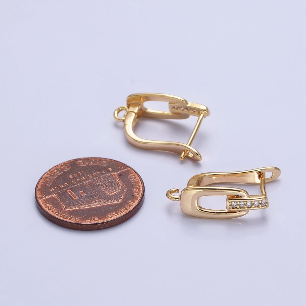 16K Gold Filled Micro Paved Bar Oblong Open Loop English Lock Earrings Supply in Gold &amp; Silver | Z-328 Z-329