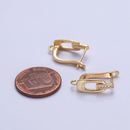 16K Gold Filled Micro Paved Bar Oblong Open Loop English Lock Earrings Supply in Gold &amp; Silver | Z-328 Z-329