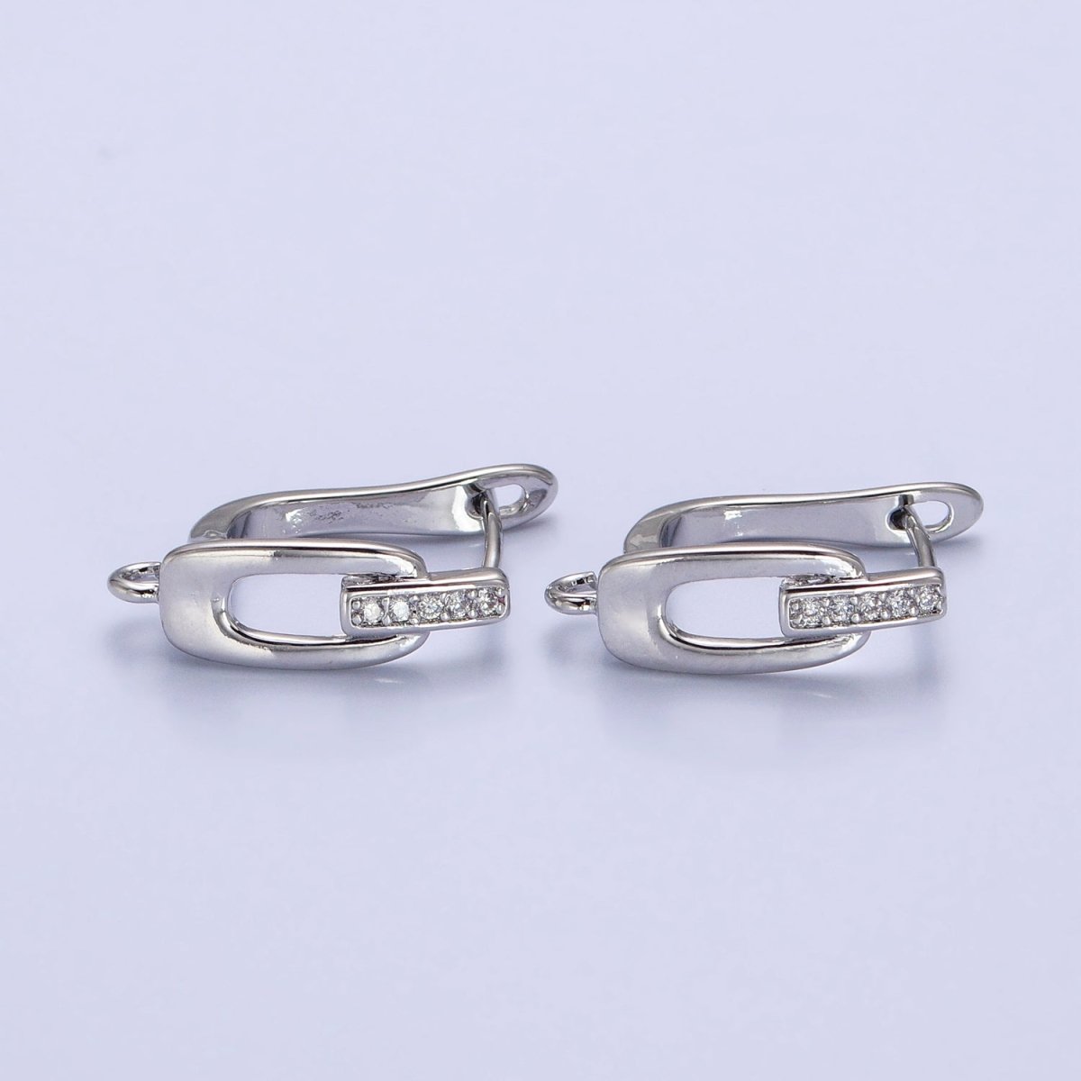16K Gold Filled Micro Paved Bar Oblong Open Loop English Lock Earrings Supply in Gold &amp; Silver | Z-328 Z-329