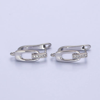 16K Gold Filled Micro Paved Bar Oblong Open Loop English Lock Earrings Supply in Gold &amp; Silver | Z-328 Z-329