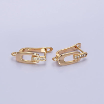 16K Gold Filled Micro Paved Bar Oblong Open Loop English Lock Earrings Supply in Gold &amp; Silver | Z-328 Z-329
