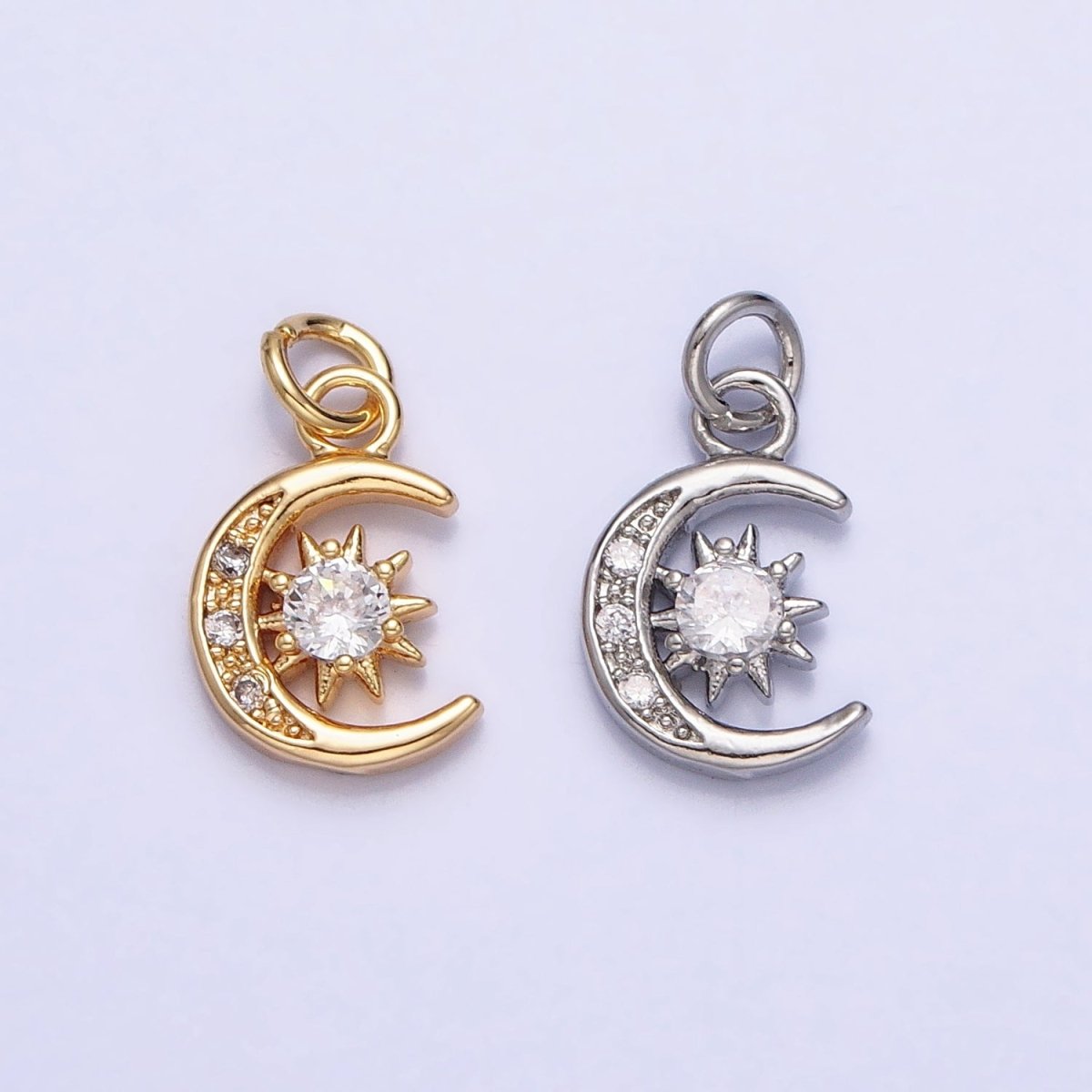16K Gold Filled Micro Paved Clear CZ Crescent Moon Celestial Add-On Charm in Gold &amp; Silver | AC1042 AC1043