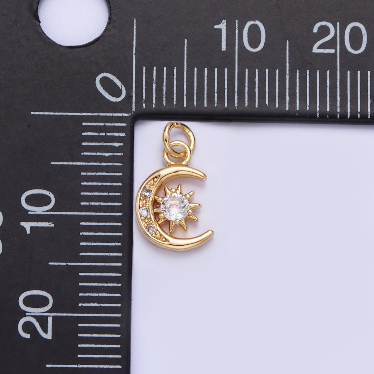 16K Gold Filled Micro Paved Clear CZ Crescent Moon Celestial Add-On Charm in Gold &amp; Silver | AC1042 AC1043
