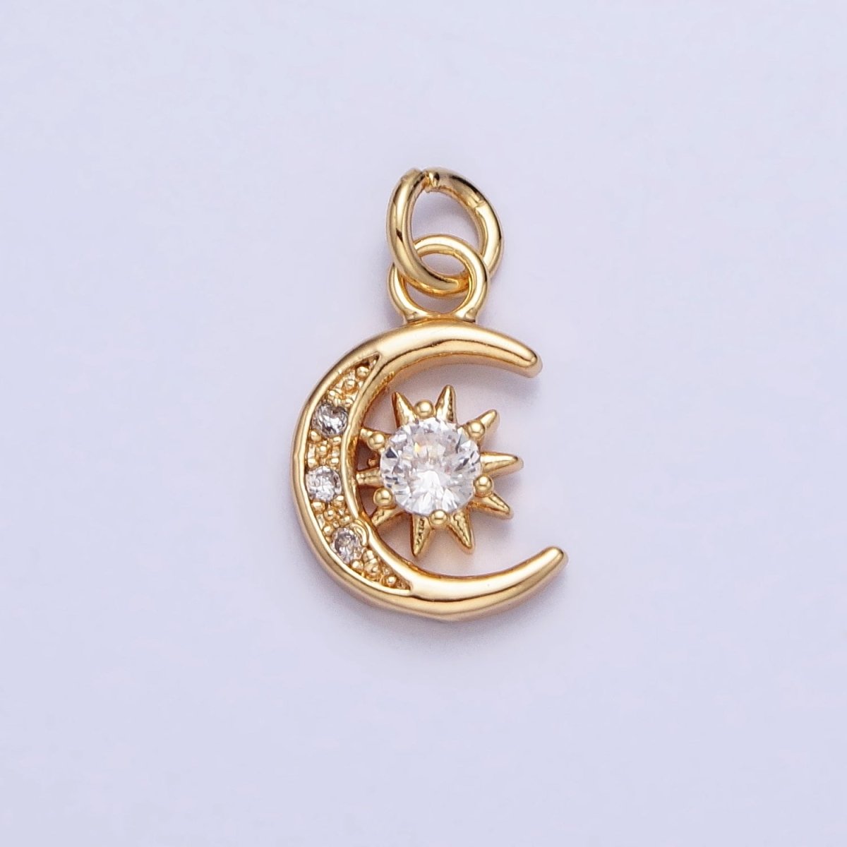 16K Gold Filled Micro Paved Clear CZ Crescent Moon Celestial Add-On Charm in Gold &amp; Silver | AC1042 AC1043
