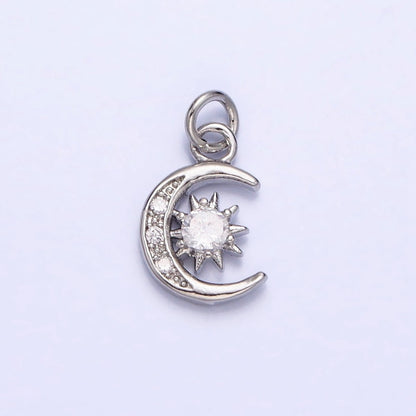 16K Gold Filled Micro Paved Clear CZ Crescent Moon Celestial Add-On Charm in Gold &amp; Silver | AC1042 AC1043