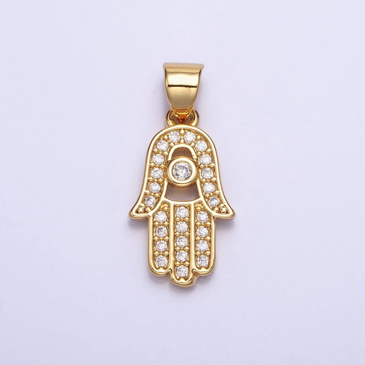 16K Gold Filled Micro Paved Clear CZ Protection Hamsa Hand Evil Eye Pendant in Gold &amp; Silver | AA386 AA387