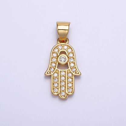 16K Gold Filled Micro Paved Clear CZ Protection Hamsa Hand Evil Eye Pendant in Gold &amp; Silver | AA386 AA387