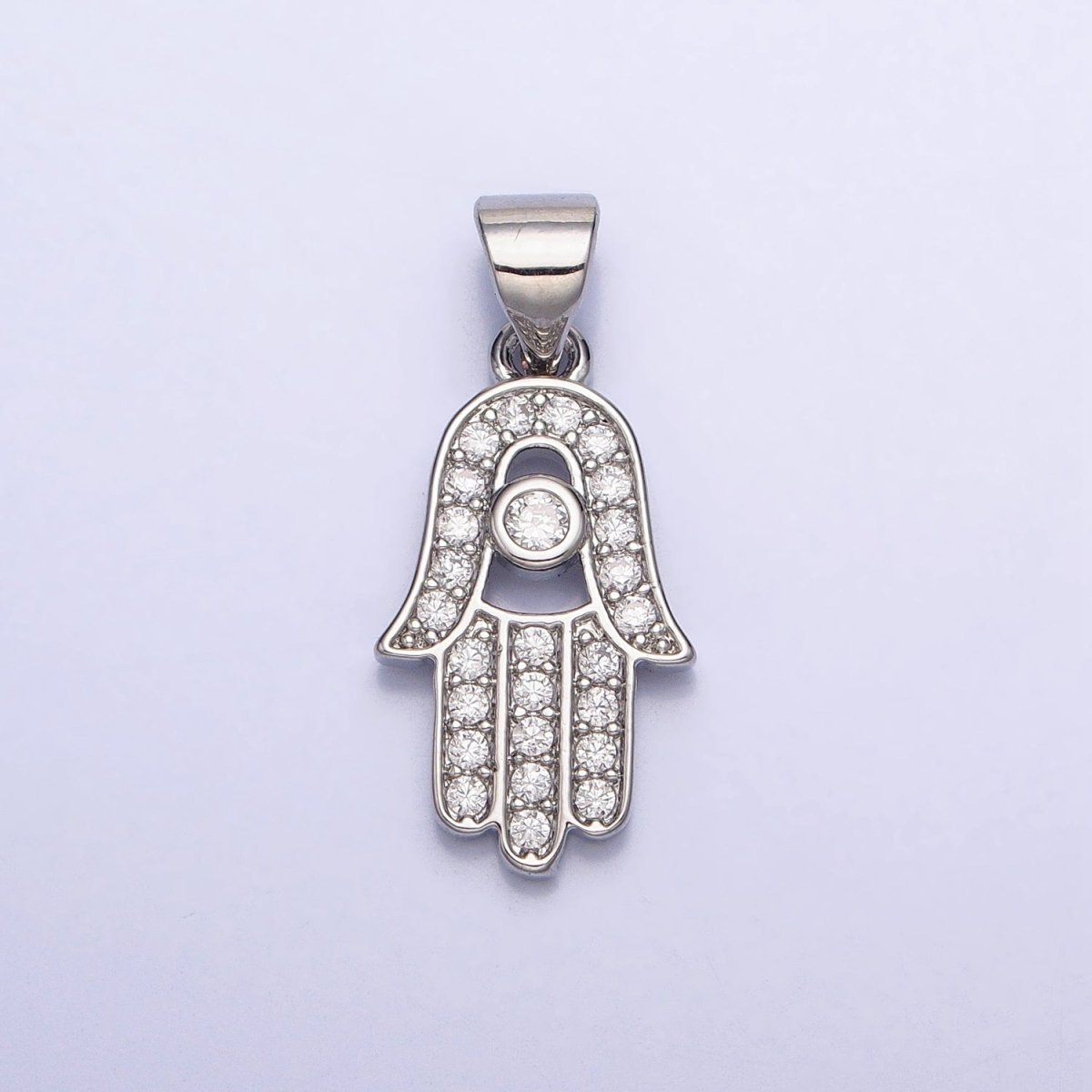 16K Gold Filled Micro Paved Clear CZ Protection Hamsa Hand Evil Eye Pendant in Gold &amp; Silver | AA386 AA387