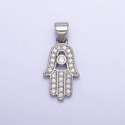 16K Gold Filled Micro Paved Clear CZ Protection Hamsa Hand Evil Eye Pendant in Gold &amp; Silver | AA386 AA387