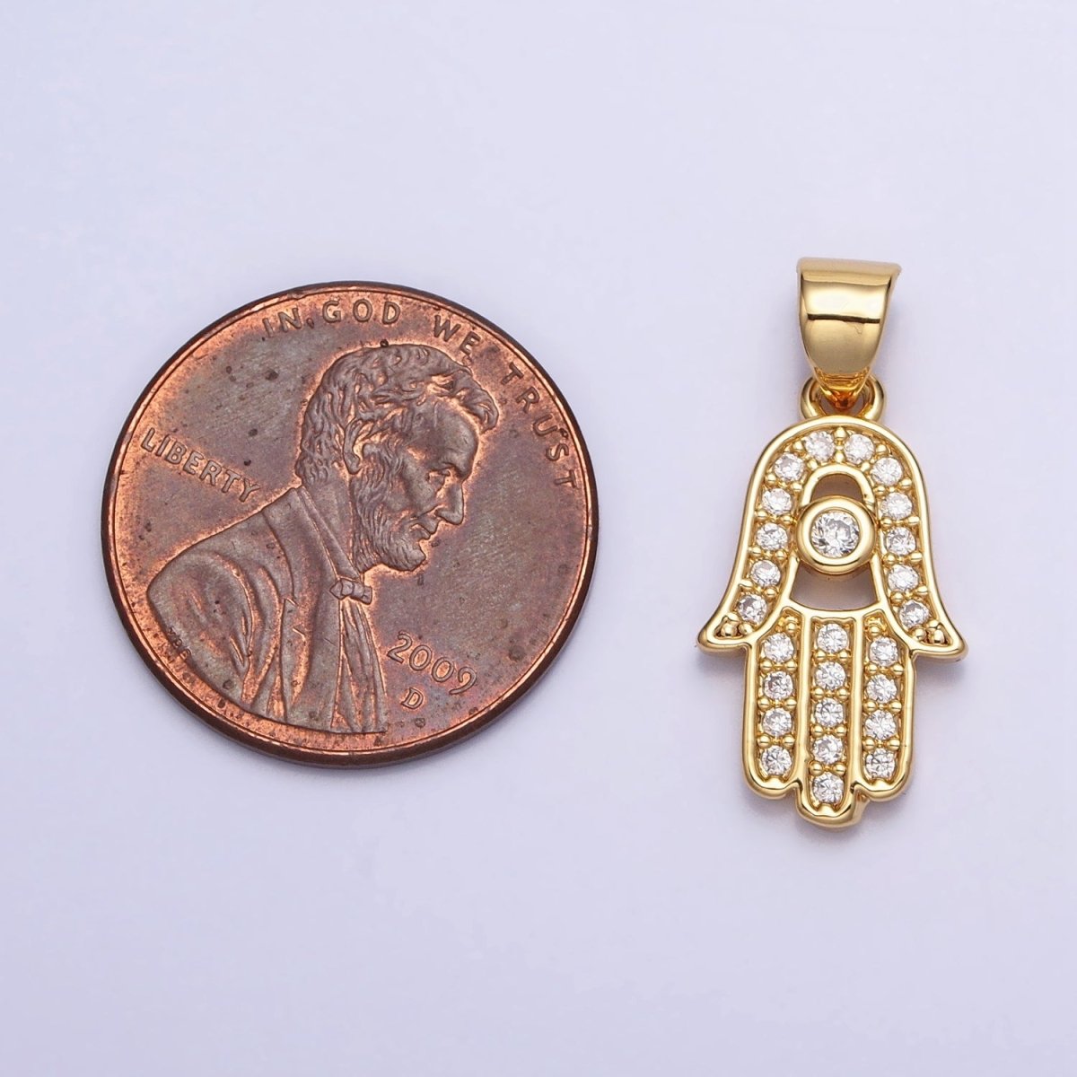 16K Gold Filled Micro Paved Clear CZ Protection Hamsa Hand Evil Eye Pendant in Gold &amp; Silver | AA386 AA387