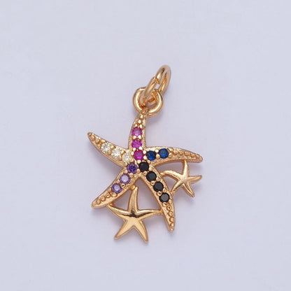 16K Gold Filled Micro Paved Clear/Multicolor CZ Ocean Starfish Charm For Beach Jewelry | X-222 X-223