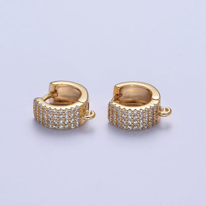 16K Gold Filled Micro Paved Cubic Zirconia Wide Huggie with Open Link For Jewelry Making L-919