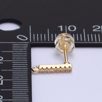 16K Gold Filled Micro Paved CZ 11mm Bar Open Loop Stud Earrings Supply in Gold &amp; Silver | Z-371 Z-372