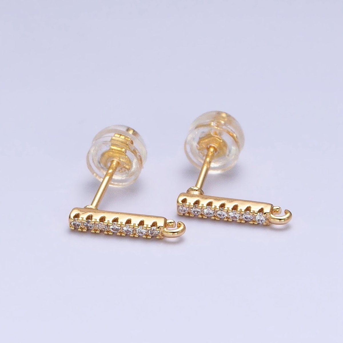 16K Gold Filled Micro Paved CZ 11mm Bar Open Loop Stud Earrings Supply in Gold &amp; Silver | Z-371 Z-372