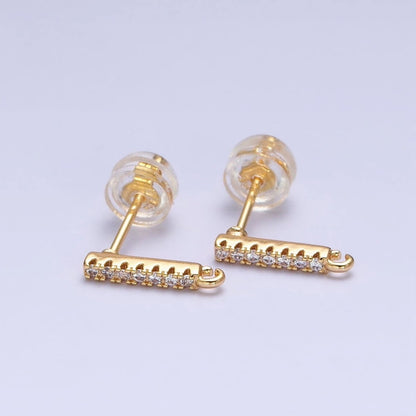 16K Gold Filled Micro Paved CZ 11mm Bar Open Loop Stud Earrings Supply in Gold &amp; Silver | Z-371 Z-372