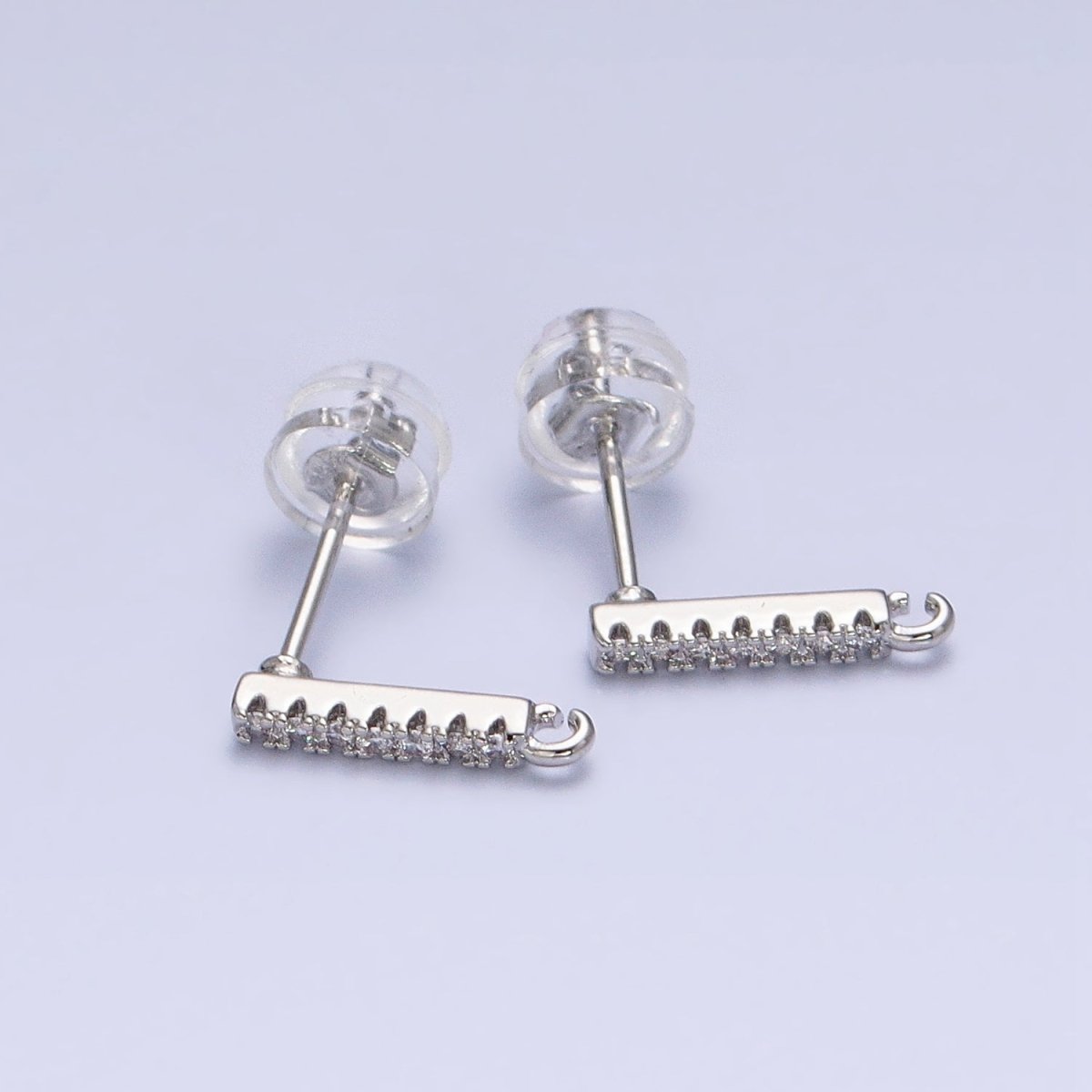 16K Gold Filled Micro Paved CZ 11mm Bar Open Loop Stud Earrings Supply in Gold &amp; Silver | Z-371 Z-372