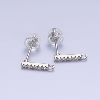 16K Gold Filled Micro Paved CZ 11mm Bar Open Loop Stud Earrings Supply in Gold &amp; Silver | Z-371 Z-372