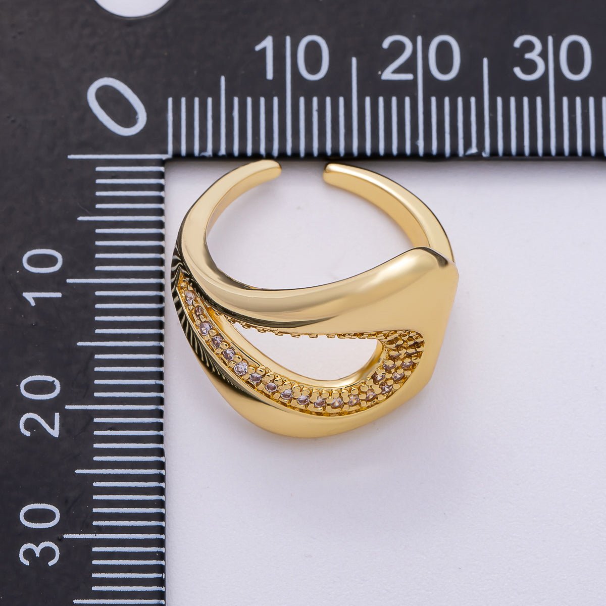 16K Gold Filled Micro Paved CZ Abstract Molten Open Ring | Rings-00067