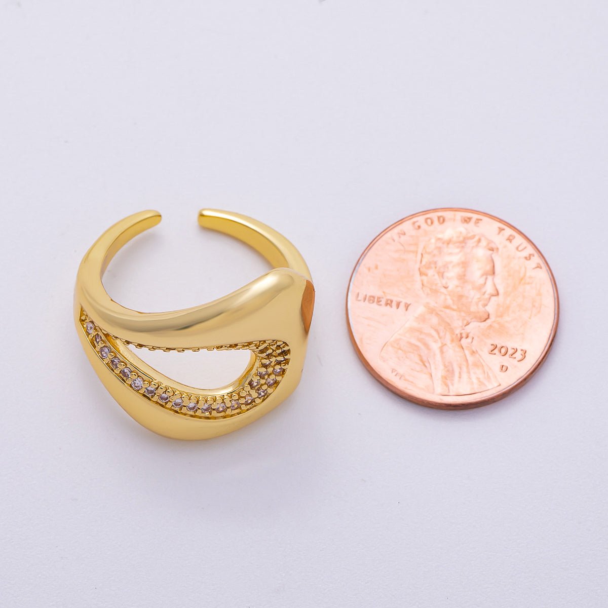 16K Gold Filled Micro Paved CZ Abstract Molten Open Ring | Rings-00067
