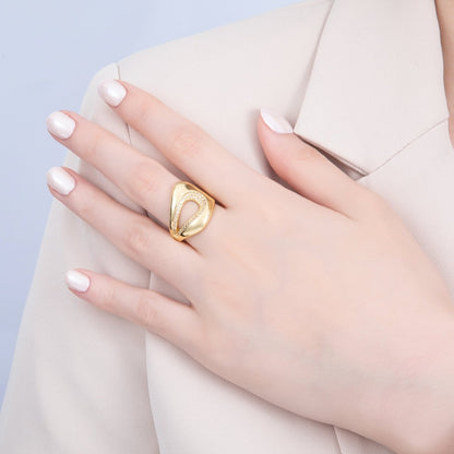 16K Gold Filled Micro Paved CZ Abstract Molten Open Ring | Rings-00067