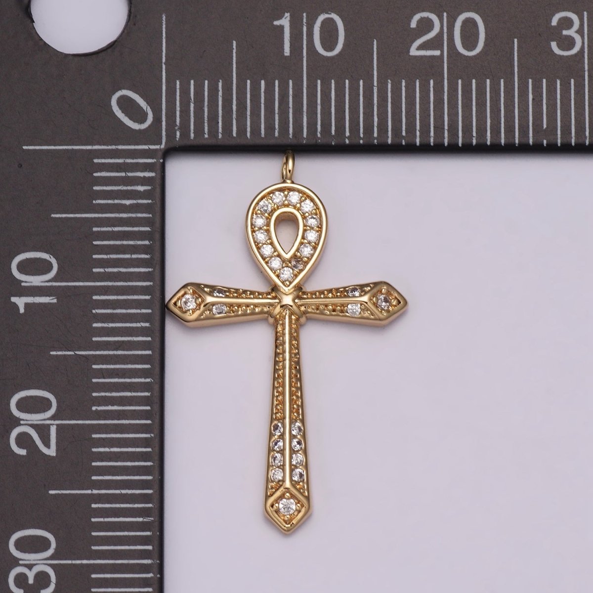 16K Gold Filled Micro Paved CZ Ankh Cross Egyptian Pantheon 27.5mm, 40.5mm Charm N-173 N-174